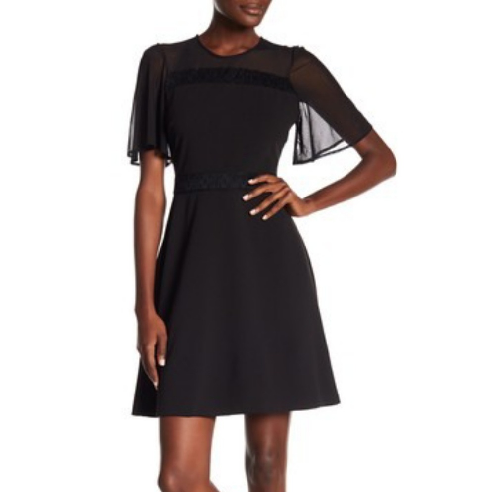 Kensie Bell Sleeve Lace Insert Dress LBD Size 8